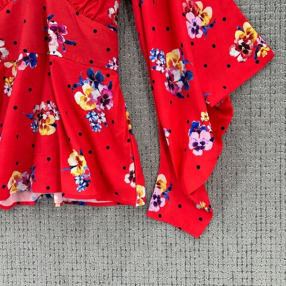 Wayward Fancies eShakti Blouse Womens S Red Floral V-Neck Bell Sleeve Lined - Picture 3 of 14